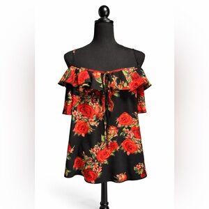 Banana Lemon Rose Floral Cold Shoulder Blouse XL